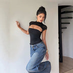 Women's Bodysuit with Lace Collar and Fitted Cut