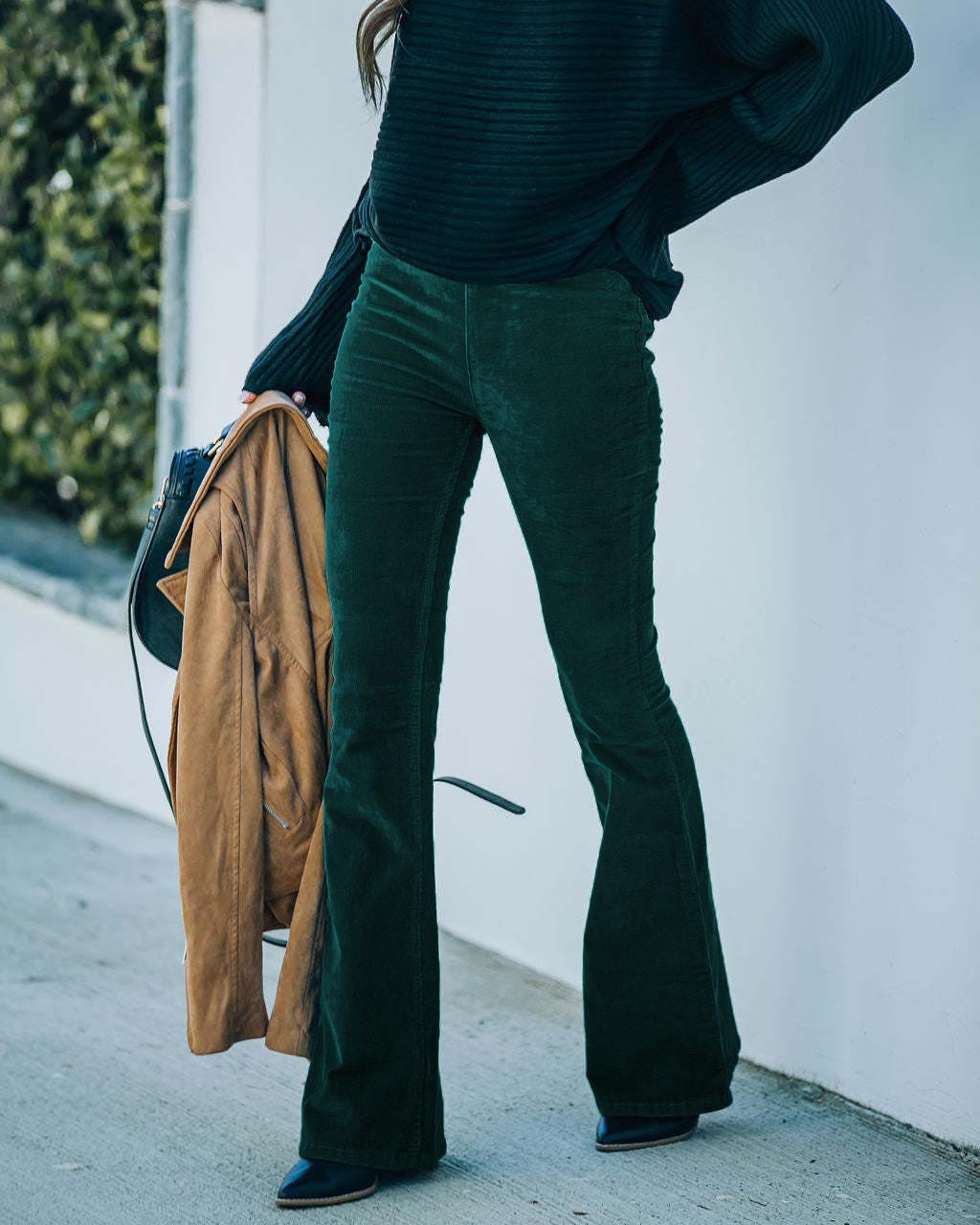 Women's High-Waisted Flared Corduroy Pants
