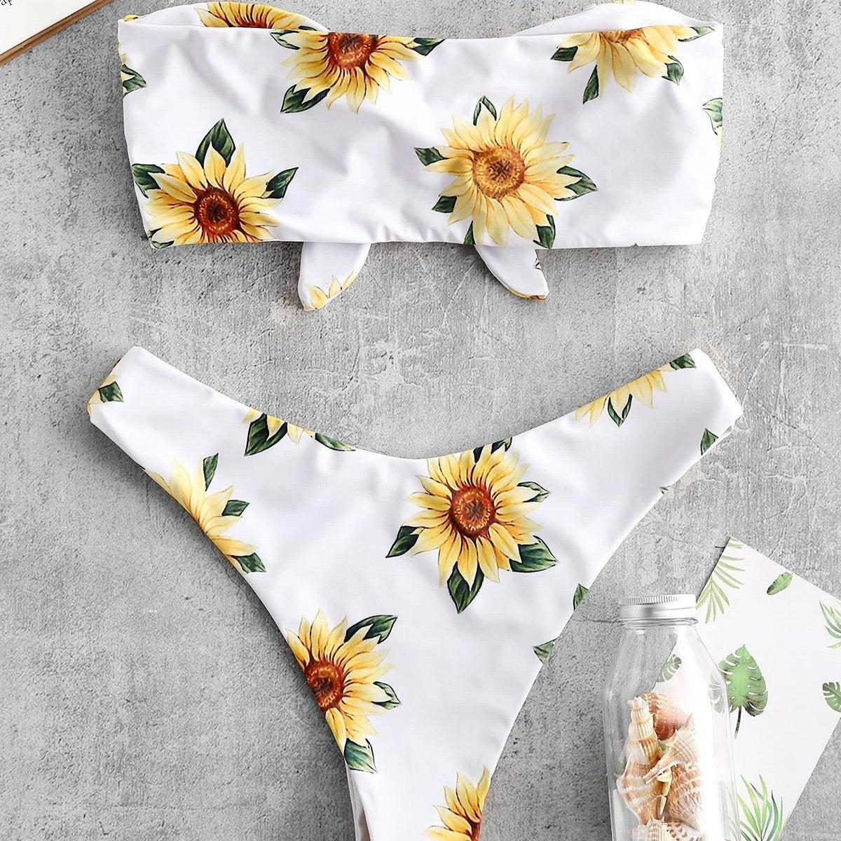 Women's Floral Bandeau Bikini with Knot Detail