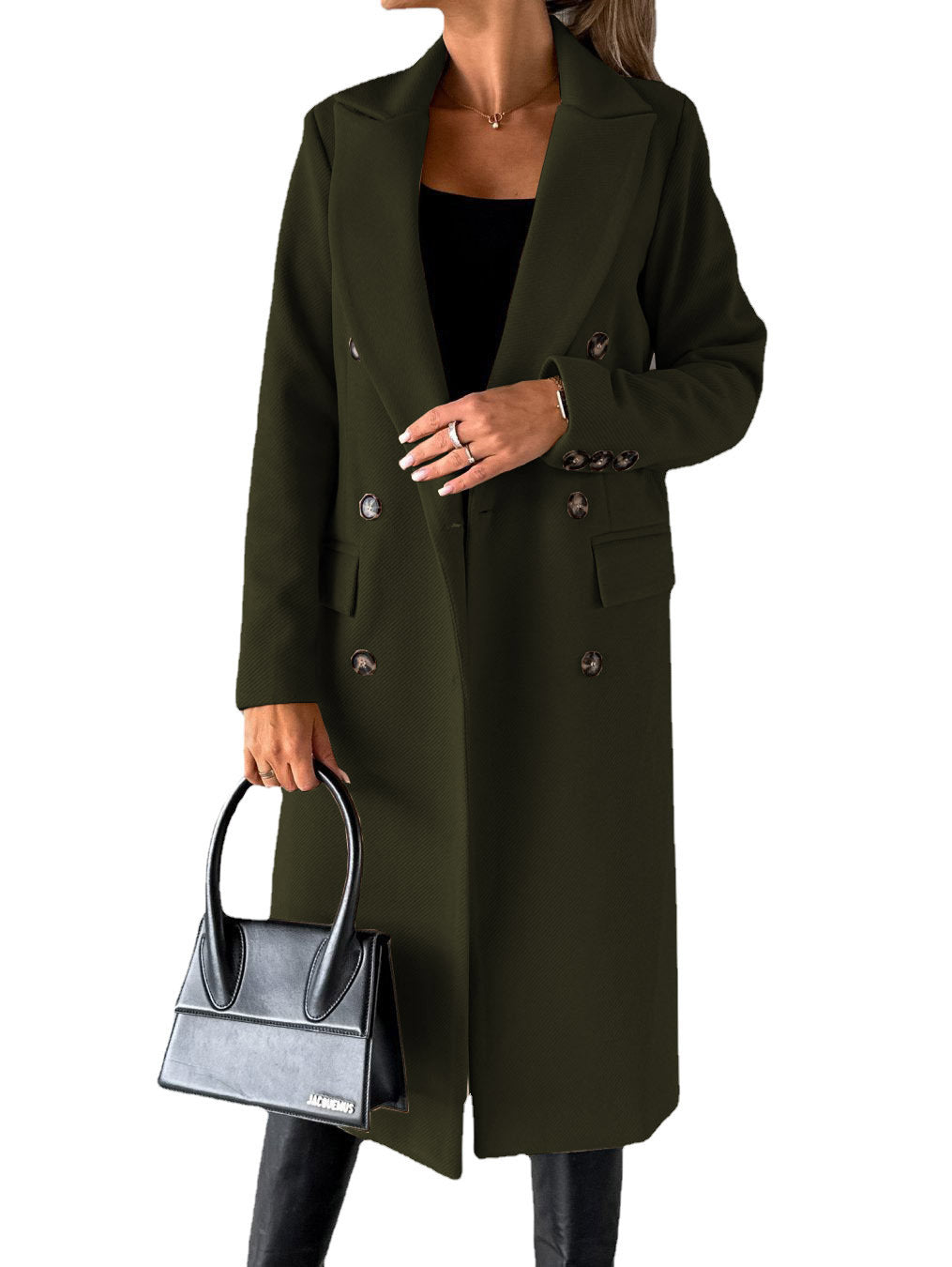 Women's Elegant Double-Breasted Coat with Modern Cut and Pockets