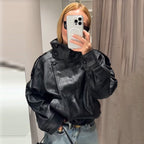 Elegant Women's Voluminous Jacket with Stand-Up Collar