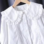 Women's Blouse with Nostalgic Collar and Ruffle Details
