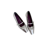 Women's Ballet Flats with Floral Appliqués and Glossy Finish