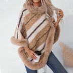 Women's Elegant Poncho with Luxurious Fur Trim