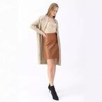 Women's Elegant Knit Coat with Open Collar and Fashionable Cut