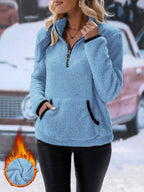 Women's Fleece Pullover with Stand-Up Collar and Zipper