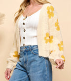 Women's Fluffy Cardigan with Floral Pattern