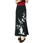 Women's Flared Maxi Skirt with Floral Vase Print