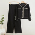 Women's Elegant Two-Piece Set with Textured Blazer and Wide-Leg Trousers