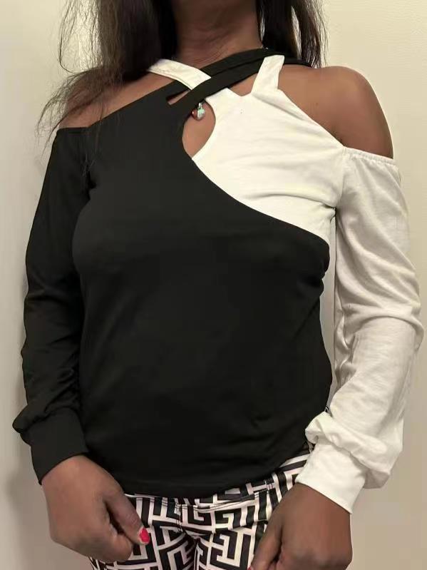 Women's Asymmetrical Off-Shoulder Top with Connecting Straps