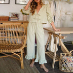Women's Plaid Pajama Suit with Ruffle Details