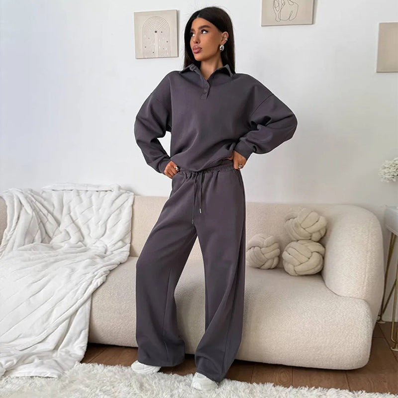 Women's Comfortable Polo Pullover and Relaxed Pants Set