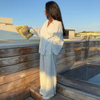 Women's Elegant Linen Suit with Refined Ruffles
