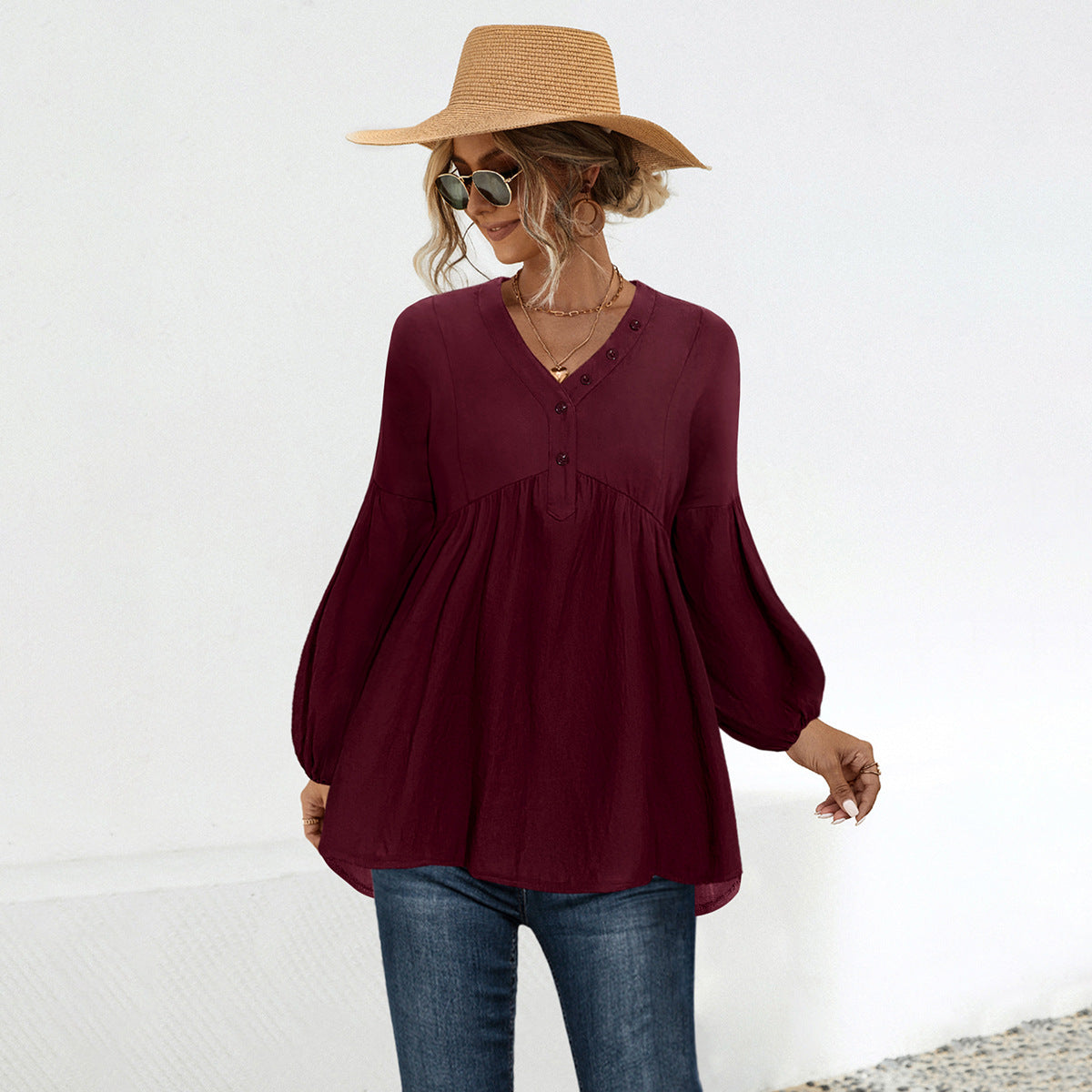 Women's Blouse Shirt with Casual Fit and Elegant Button Details