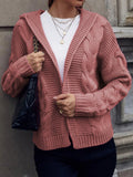 Women's Chunky Knit Cardigan with Hood and Cable Knit Pattern