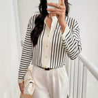Button-Down Blouse with Vertical Stripes