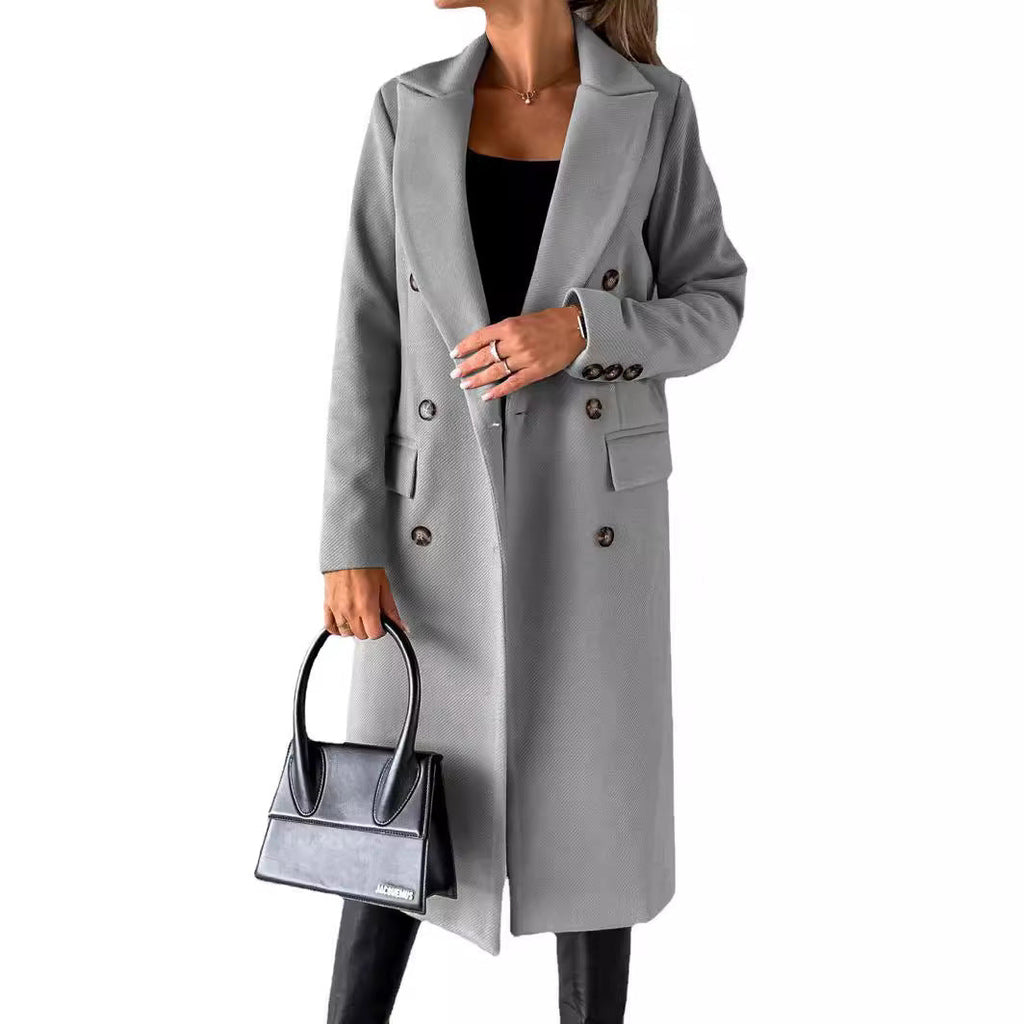 Elegant Double-Breasted Trench Coat with Pockets