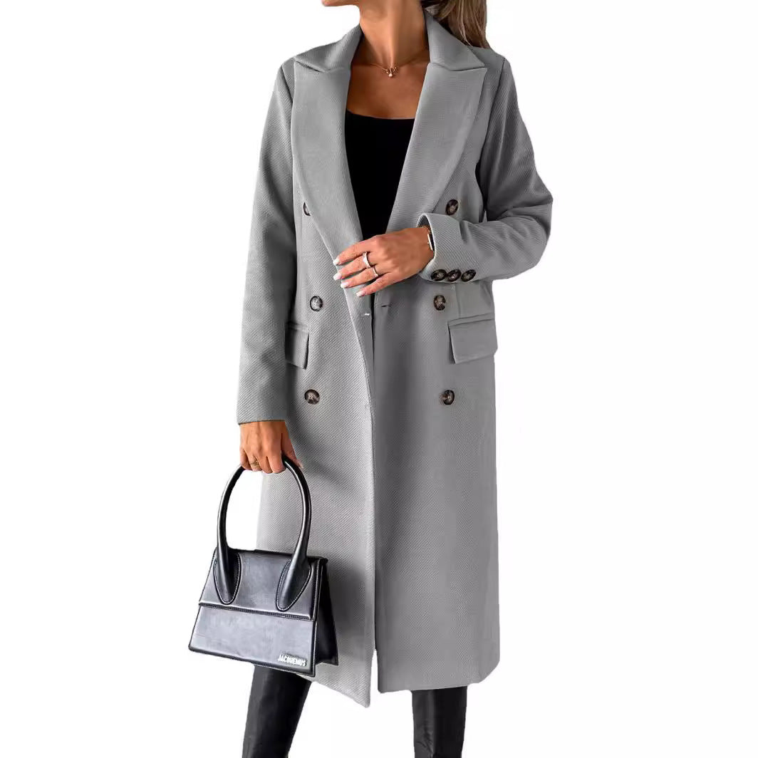 Elegant Double-Breasted Trench Coat with Pockets