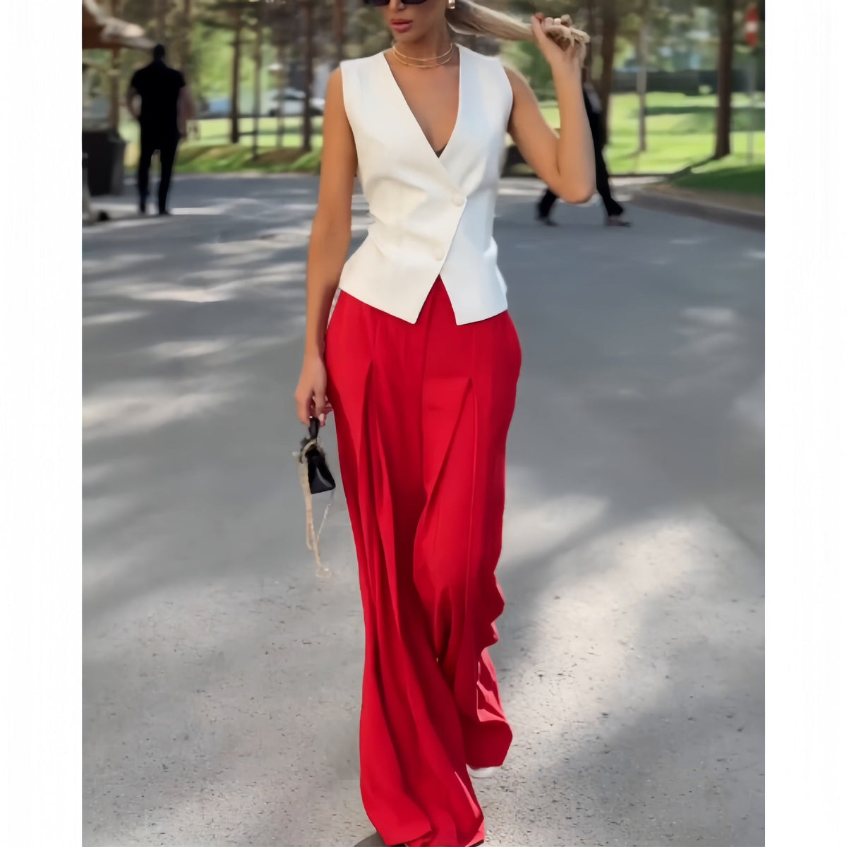 Women's Elegant Blazer and Wide-Leg Trouser Set