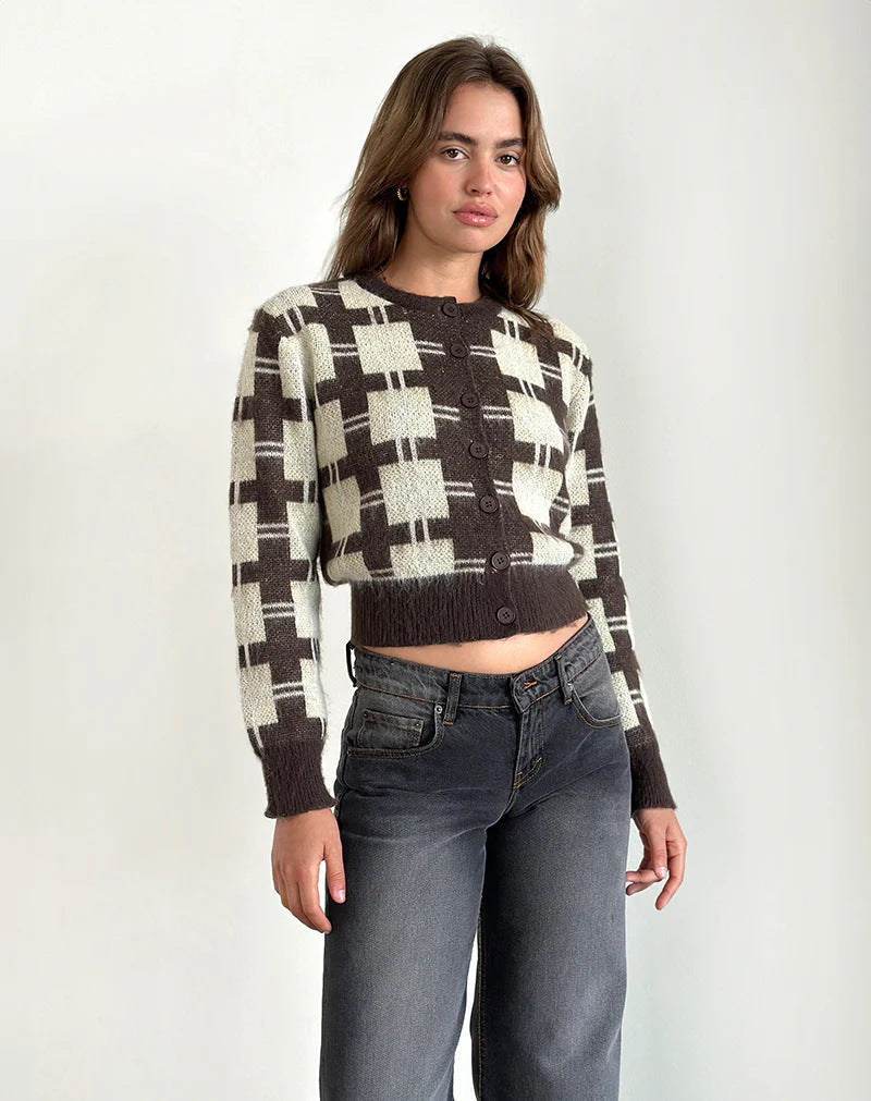Women's Cropped Plaid Cardigan