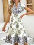 Women's Casual Blouse Dress with Floral Pattern and Modern V-Neck