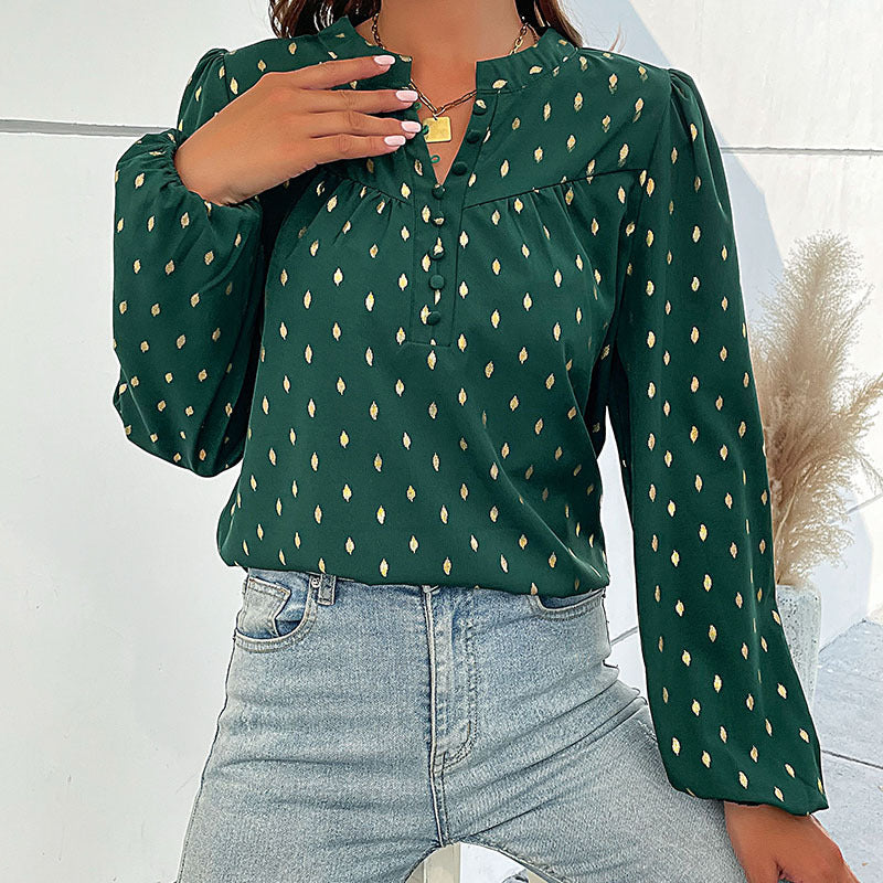 Women's Blouse with Fine Print and Button Details