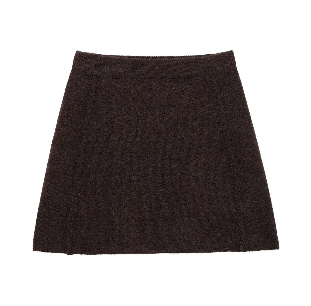 Elegant High-Waisted Knit Mini Skirt with Side Seams