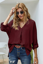 Women's Blouse with V-Neck and Casual Long Sleeves