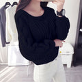 Women's Chunky Knit Sweater with Voluminous Sleeves and Cable Knit