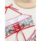 Women's Floral Bandeau Bikini with Ruffle Hem