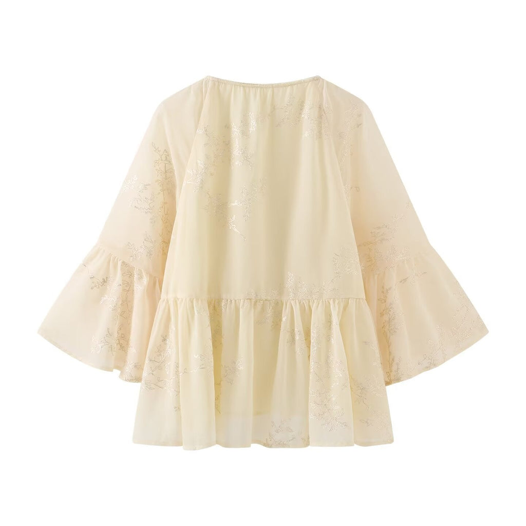 Women's Lightweight Blouse with Flowing Cut and Elegant Tie Details