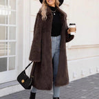 Women's Fluffy Faux Fur Coat with Soft Lapel