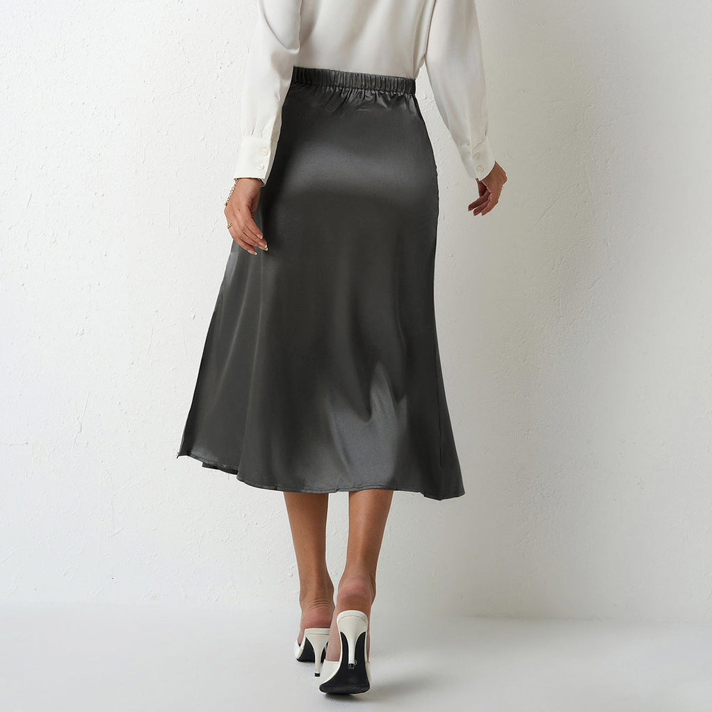 Women's Elegant Satin Midi Skirt with Flowing Cut and High Waist
