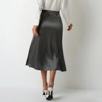 Women's Elegant Satin Midi Skirt with Flowing Cut and High Waist
