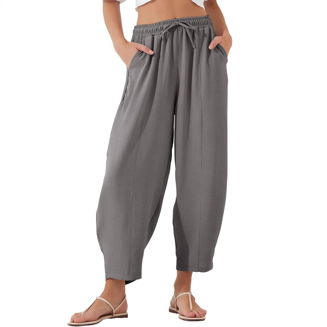 Women's Comfortable Lightweight Casual Pants with Elastic Waist and Side Pockets