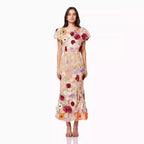 Women's Floral Dress with 3D Flower Appliqués