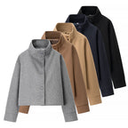Elegant Women's Short Jacket with High Collar and Decorative Buttons