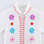 Women's Blouse with Colorful Embroidery and Romantic Ruffle Design