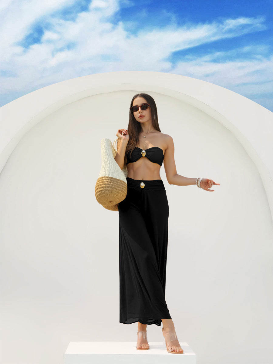 Women's Bandeau Bikini with Wrap Skirt and Jewelry Detail