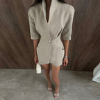 Women's Elegant Blazer Jacket with High Collar and Practical Pockets