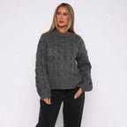 Women's Chunky Knit Sweater with Modern Cable Pattern and Casual Cut