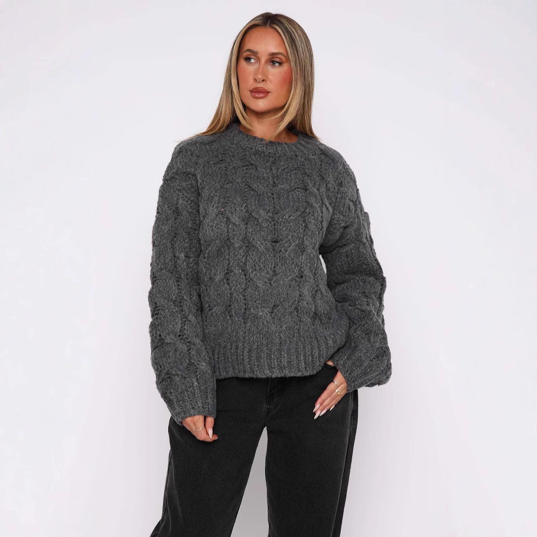 Women's Chunky Knit Sweater with Modern Cable Pattern and Casual Cut
