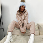Women's Cozy Hooded Suit with Zipper and Elastic Cuffs