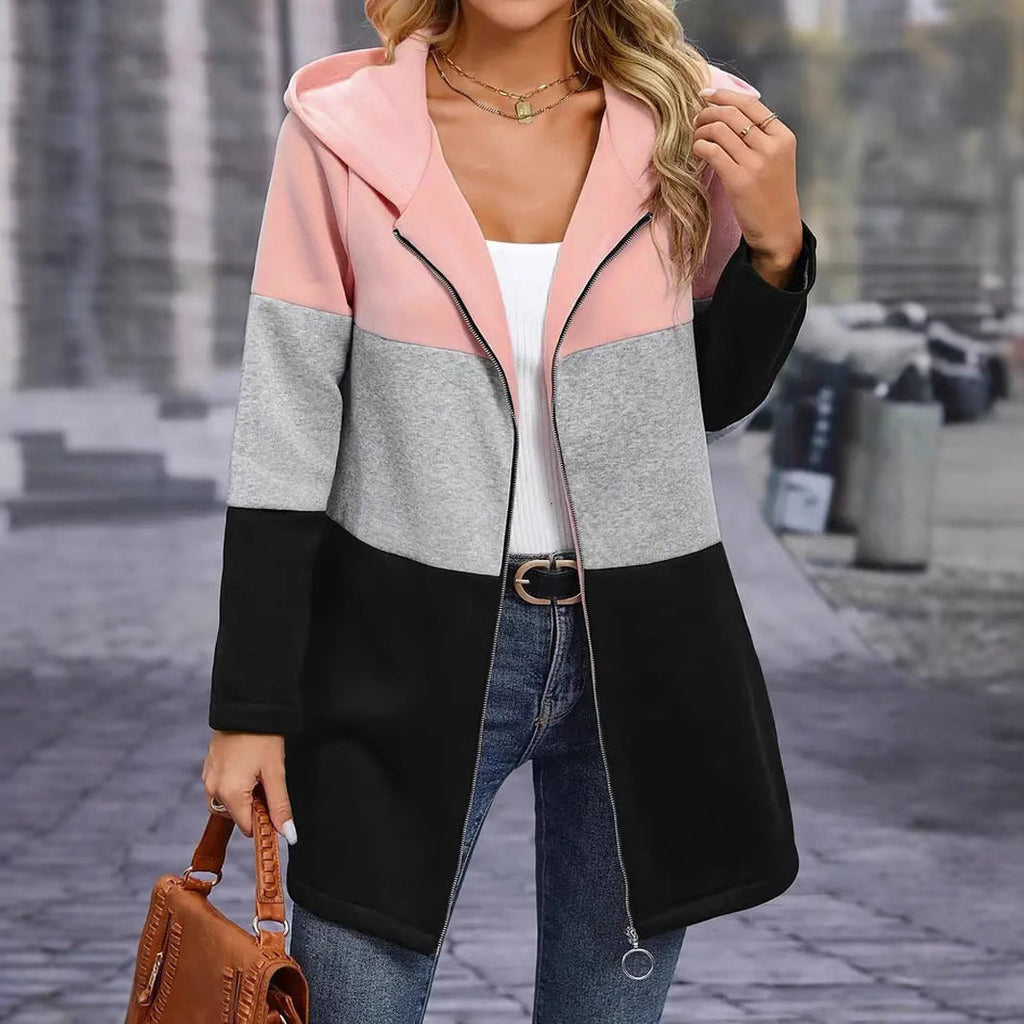 Women's Casual Colorblock Hooded Coat