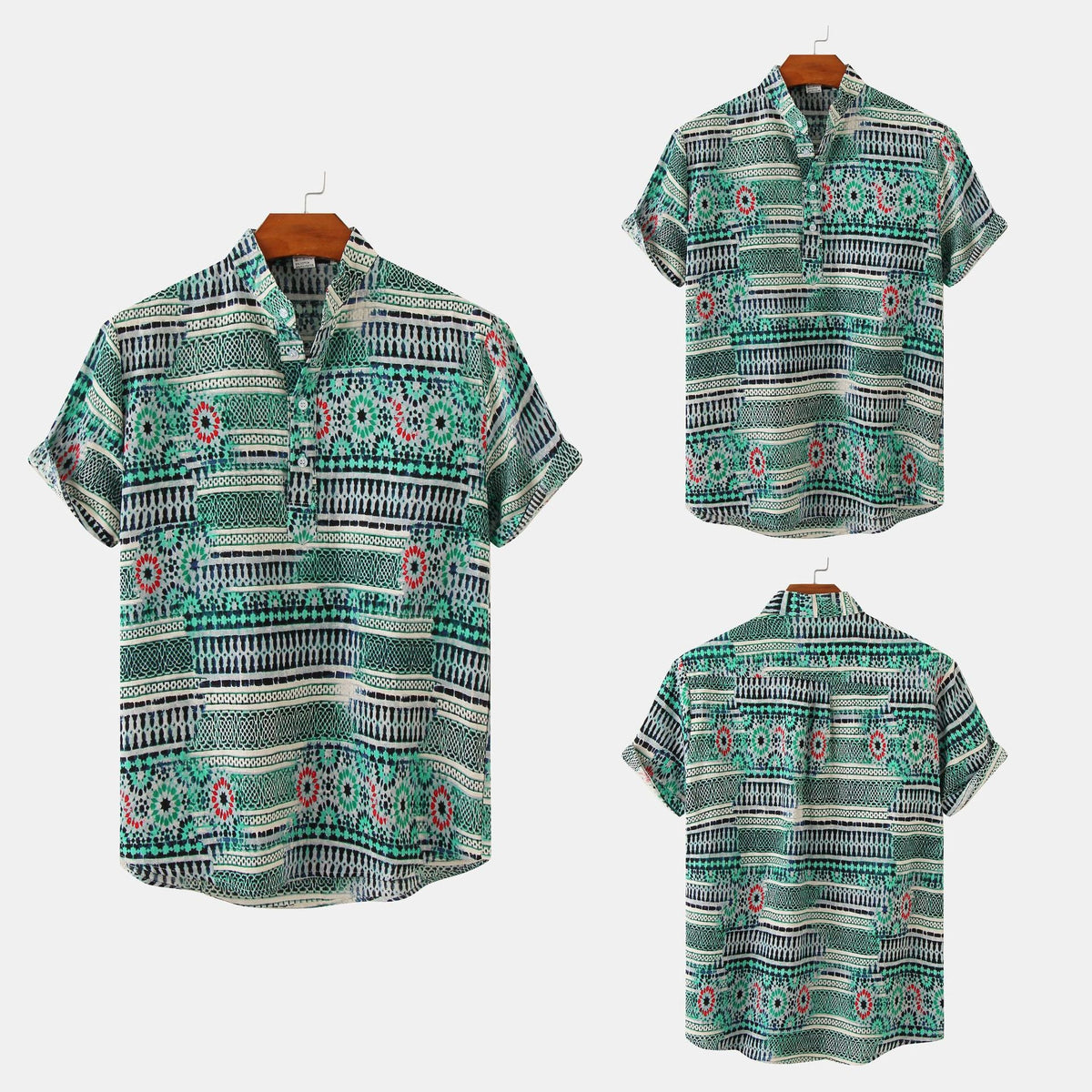 Women's Short-Sleeve Shirt with Geometric Pattern
