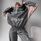 Women's Cozy Hoodie Set with Contrast Sleeves and High-Waist Joggers