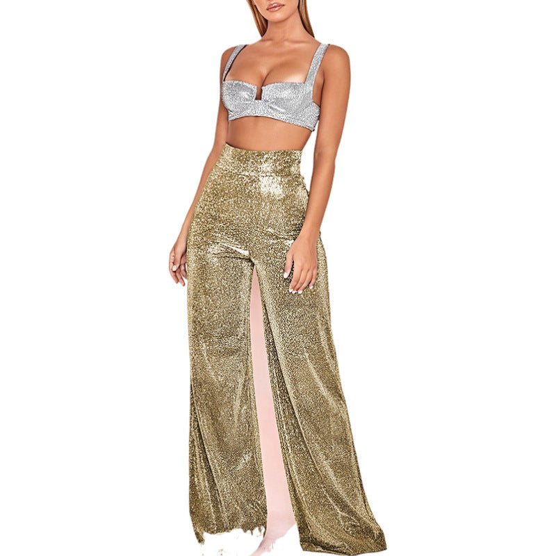 Women's Glittery High-Waisted Two-Piece Set