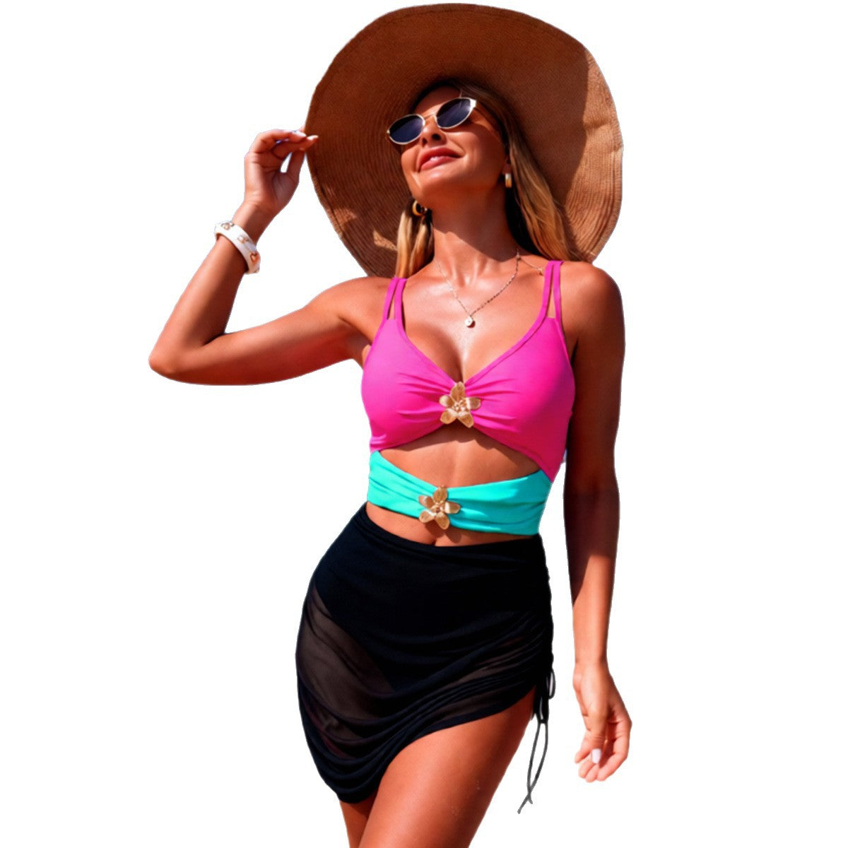 Women's Swim Top with Cut-Outs and Ruching