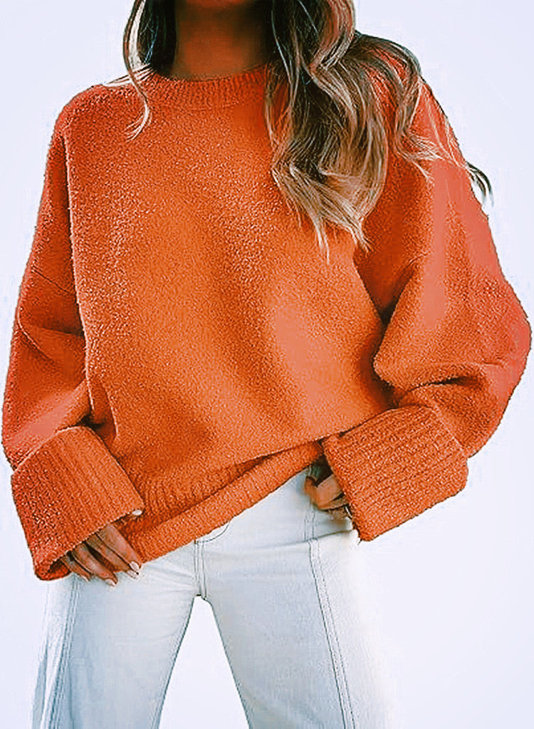 Women's Fluffy Oversized Pullover with Wide Cuffs