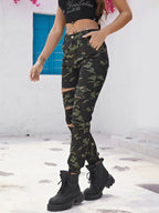 Women's Camouflage Cargo Jeans with Ripped Details